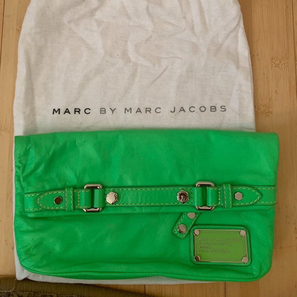 Marc by Marc Jacobs Neon Lime Green Leather Clutch
